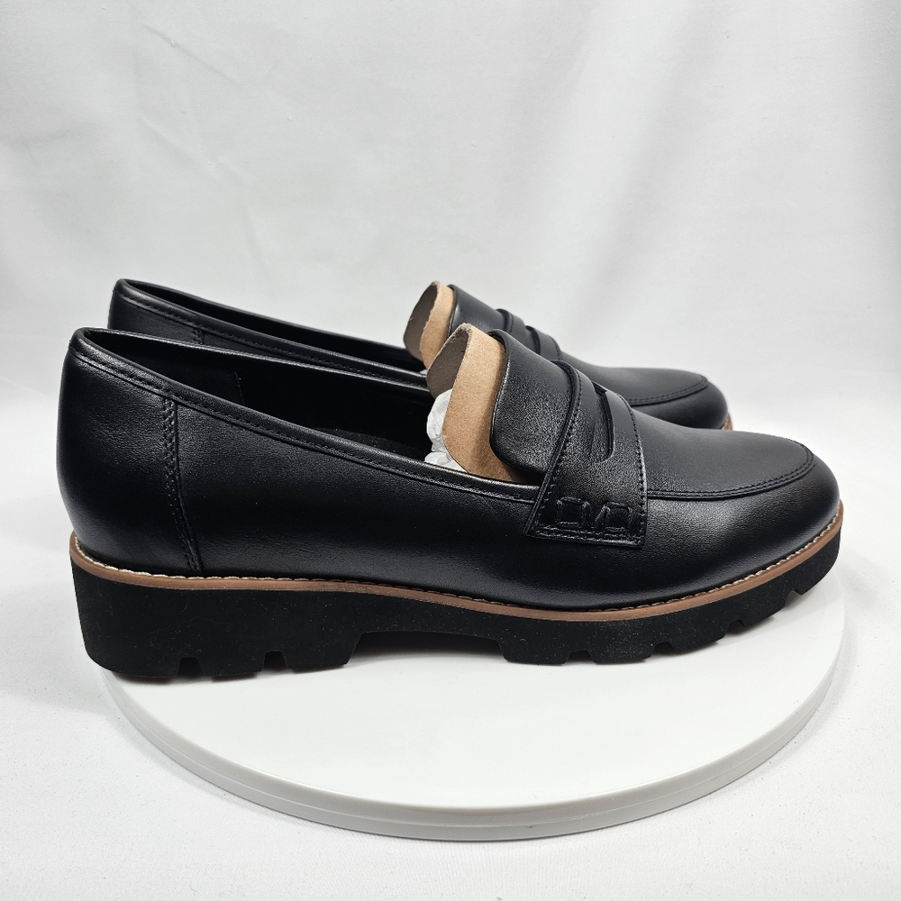 NIB Vionic Cheryl II Loafers Size 10 Black Leather Lug Sole Comfort Slip On - Picture 5 of 14